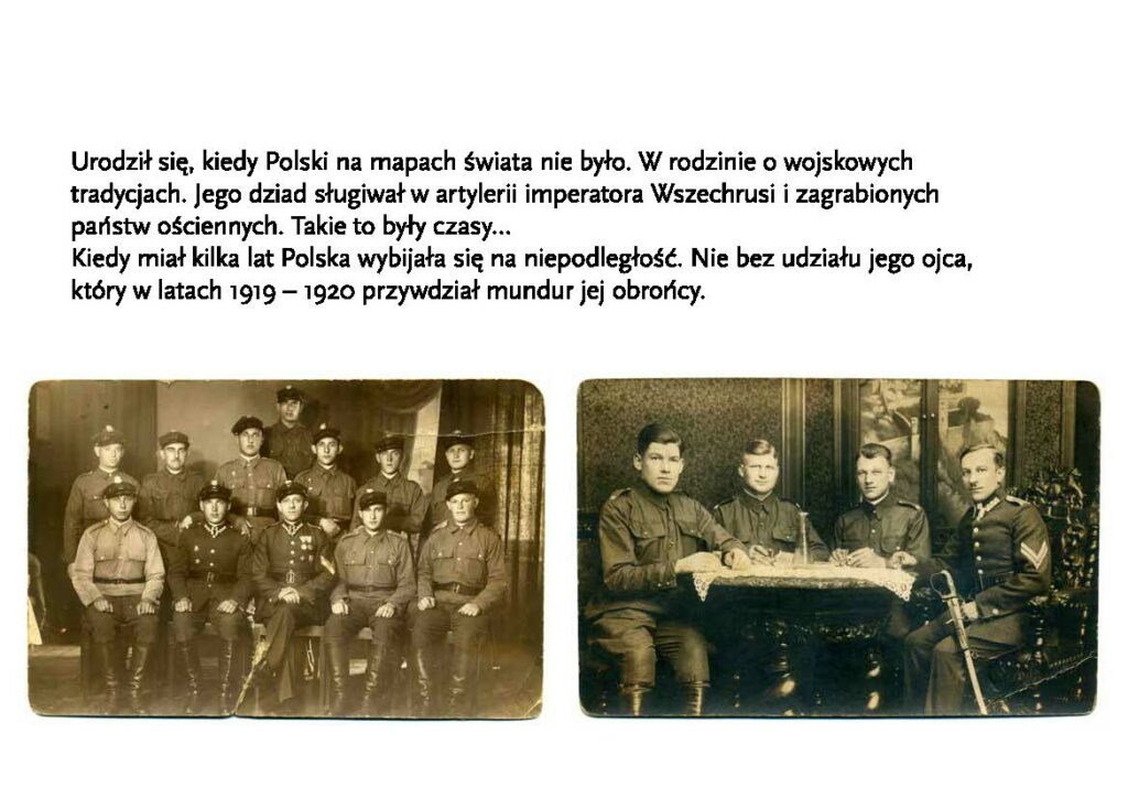 Slide from presentation about Ujawniony book with two photos in sepia and short text above.